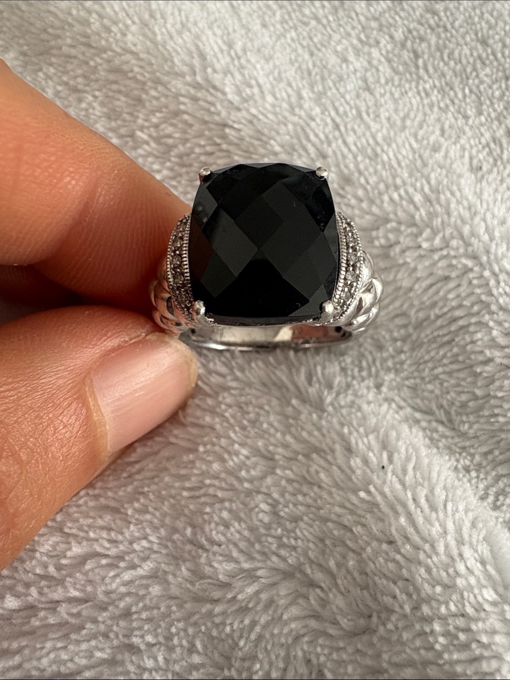 Effy Onyx Silver and Diamond Ring
